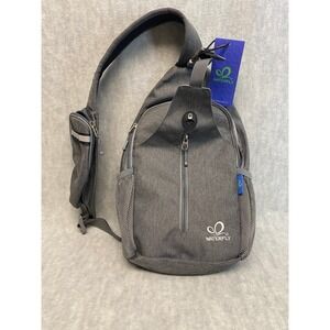 WATERFLY Gray Sling Backpack Crossbody Chest Bag Travel Hiking Shoulder Unisex
